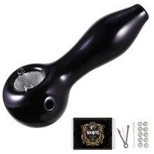 LIVBTS Handcrafted Glass Smoking Pipe,Conical Bowl Heat Resistant,Odourless Includes 10 Filters,Storage Box,Cleaning Brush, and Pipe Scraper Cleaner
