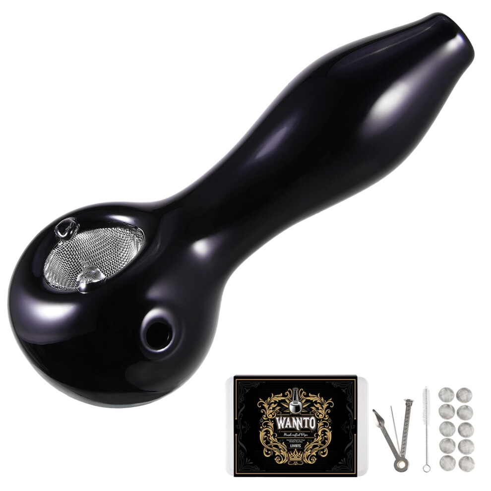 Livbts Handcrafted Glass Smoking Pipe,Conical Bowl Heat Resistant,Odourless Includes 10 Filters,Storage Box,Cleaning Brush, And Pipe Scraper Cleaner