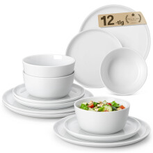 MALACASA 12 Pieces Gourmet Porcelain Dinnerware Sets, Premium Plates and Bowls Set, High-Fired Ceramic Dishes Set for 4, Chip & Scratch Resistant,