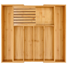 VaeFae Bamboo Cutlery Drawer Organiser for Kitchen, Wooden Utensil Drawer Organiser, Expandable Cutlery Tray and Utensil Holder