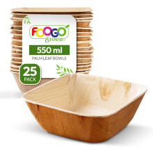 FOOGO Green 25pcs Disposable Palm Leaf Bowls, 5" (13cm) 19.4oz (550ml), for Soup, Desserts & Salad, Deep Square, Sturdy Eco Friendly Biodegradable,