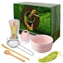 6pcs Pink Matcha Set, Matcha Set Pink Whisk and Bowl, with Holder/Scoop/Sifter, Whisk Holder Matcha Whisk Set, for Making Breakfast/Matcha Latte,