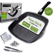 Chef Wonderful Non-Stick (28cm) Griddle Pan for Induction Hob, Marble Coating & Detachable Handle. Aluminium Steak Pan for All Induction Hobs with