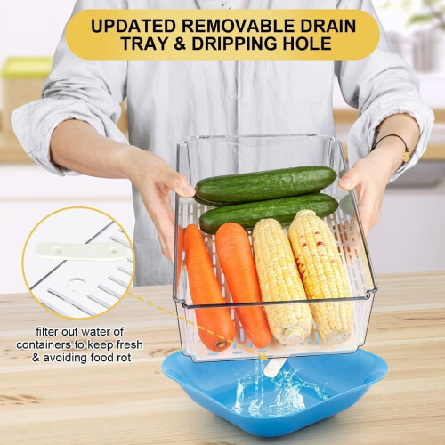 IVODEELA 7 Pack Fridge Storage Containers with Lids,Clear Food Storage Boxes with Drain Tray,Stackable Fridge Organisers,Plastic Refrigerator Storage 2
