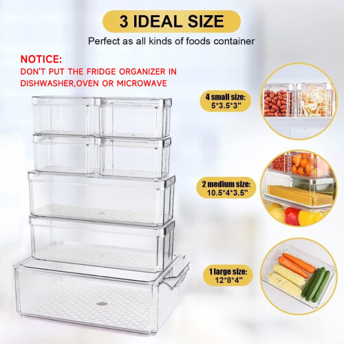 IVODEELA 7 Pack Fridge Storage Containers with Lids,Clear Food Storage Boxes with Drain Tray,Stackable Fridge Organisers,Plastic Refrigerator Storage 1