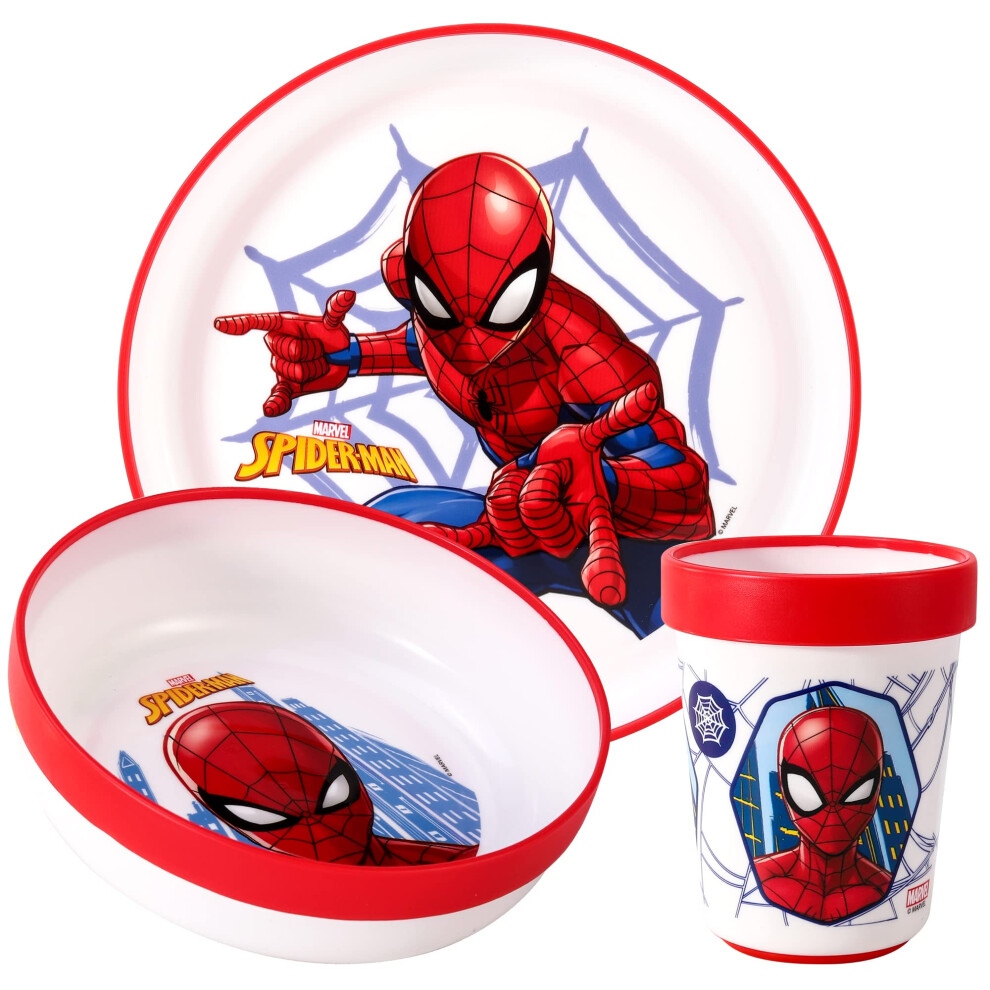 Spiderman 3Pcs Reusable Bicolor Premium Kids Dinner Tableware Set Plate, Bowl & Tumbler, Bpa Free Zawadi Global