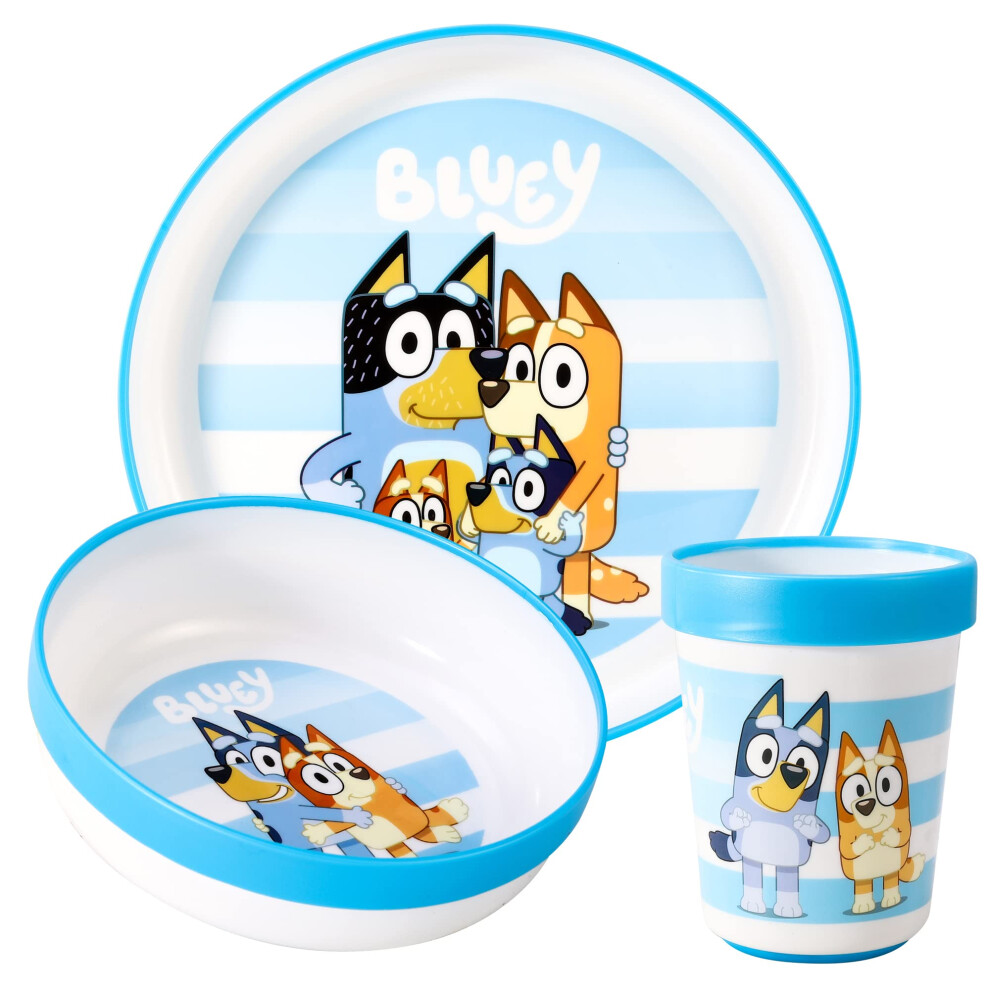 Bluey 3Pcs Reusable Bicolor Premium Kids Dinner Tableware Set Plate, Bowl & Tumbler, Bpa Free Zawadi Global