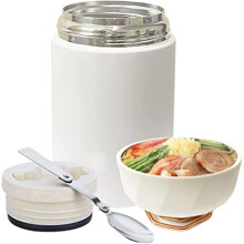 Khobisoft Food Flask With Folding Spoon, 600ml (20oz) Stainless Steel Jar for Hot and Cold Meals Double Walled Soup Flask Leakproof Food Jar Soup
