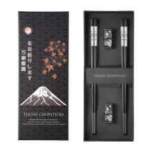 TIICOO Premium 304 Stainless Steel Chopsticks Set - 2 Pairs Titanium Plated Japanese Style with Laser Engraved Design, Dishwasher Safe, Non-Slip Grip,