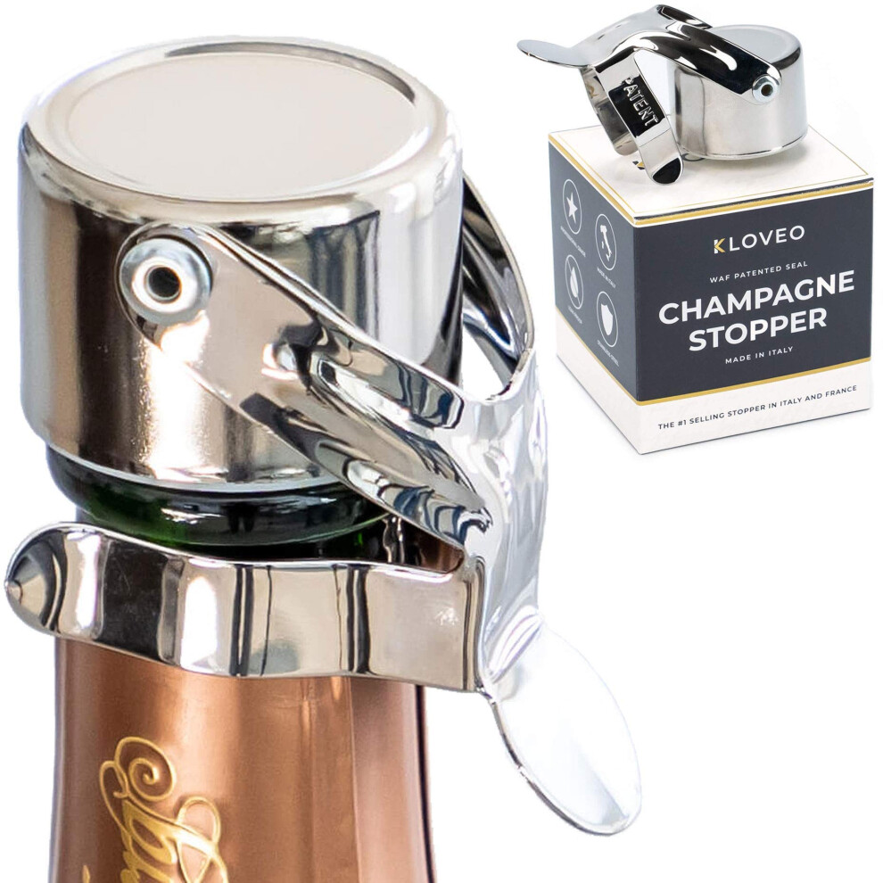 Kloveo Champagne Stoppers By - Patented Seal (No Pressure Pump Needed) Made In Italy - Professional Grade Waf Champagne Bottle Stopper - Prosecco,