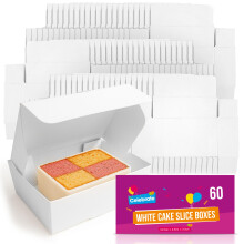 SOL 60pk White Cake Slice Boxes - Small Individual Cake Boxes for Cake Portions Kids Party - 105 x 65 x 35mm - Sturdy & Multipurpose Use