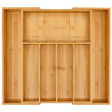 VaeFae Bamboo Cutlery Drawer Organiser, Expandable Cutlery Tray, Wooden Drawer Dividers for Kitchen Utensils and Flatware (5-7 Slots)