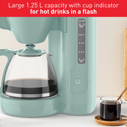Tefal Tefal Morning Filter Coffee Maker - Eucalyptus, 1.25L Capacity, Permanent Reusable Filter, Drip-Stop System, Keep-Warm Function, Easy Fill Water Tank, 1
