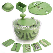 SUSTEAS Salad Spinner Large, Vegetables Wash Bowl, Fruits & Herb Lettuce Dryer with 5 Blade Slicer Egg Yolk Strainer Shredder for Efficient Salad