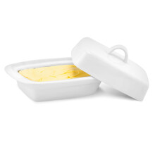 Ceramic Butter Dish with Lid Large | White Butter Container for Countertop 17.5L X 9W X 11.5H (cm) | Ceramic Butter Dishes with Handle | Butter