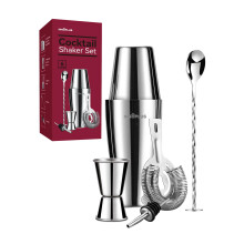 Cocktail Shaker, Cocktail Shakers 800ml, Cocktail Making Set 6 Piece, Cocktail Shaker Kit with Strainer, Double Jigger, Bar Mixing Spoon, Boston