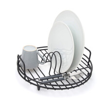 simplywire - Circular Dish Drainer - Round Sink Drying Rack - Black Plastic Coated Steel