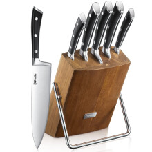 D.Perlla 6-Piece Kitchen Knife Set with High Carbon German Stainless Steel Blades and Stylish Acacia Wood Block
