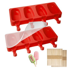 2Pcs Ice Lolly Moulds with Sticks, Non-Stick Cakesicle Moulds, Silicone Ice Popsicle Mould with Lid, 100 Sticks and 50 Popsicle Bags for DIY Ice