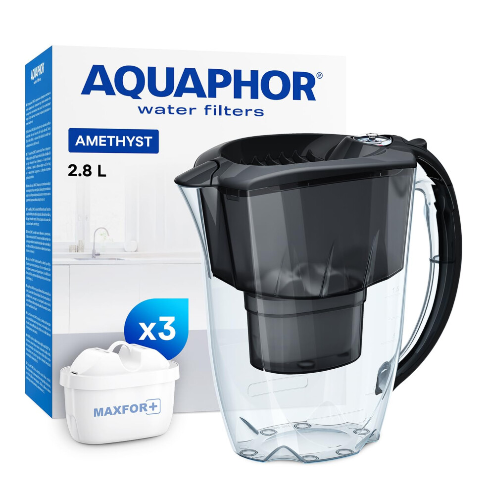 Aquaphor Black Water Filter Jug Amethyst With 3 X Maxfor+ 200L Cartridge - Capacity 2.8L