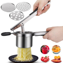 Potato Ricer Masher, Food Grade Stainless Steel Potato Ricer Press with 3 Interchangeable Discs, Multifunctional Ricer for Mashed Potatoes, Puree,