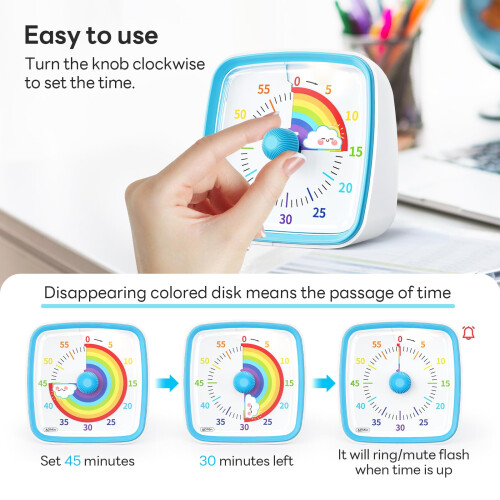 Yunbaoit Visual Timer for Kids & Adults, 60 Minute Rainbow Countdown Timer with Silent Flash Function, Time Management Tool for Classroom, Home, 2