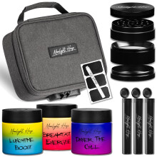 Moonlight Haze Smell Proof Bag ? Smell Proof Box Stash Box Gift Set with 3 Smell Proof Containers, Metal Grinder, Integrated Rolling Tray, 3 Doob