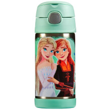 Thermos - Frozen Water Bottle (355ml) - BPA Free, Stainless Steel, Spill Proof, Pop-Up Straw, Disney Kids Flask with Personalised Name Labels & Carry