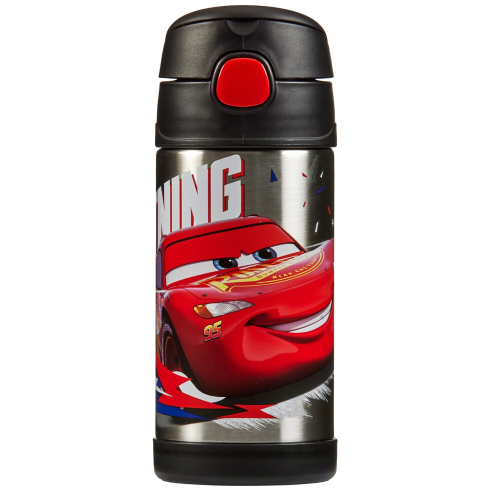 Thermos - Disney Cars Water Bottle (355Ml) - Bpa Free, Stainless Steel, Spill Proof, Pop-Up Straw, Disney Kids Flask With Personalised Name Labels &
