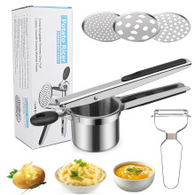 Professional Potato Ricer with Vegetable Peeler, Stainless-Steel Heavy-Duty Potato Masher with 3 Interchangeable Strainers for Coarse, Medium & Fine,