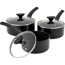 3 Piece Non-Stick Saucepan Set with Tempered Glass Lids - 16cm 18cm 20cm Sauce Pot Induction, Gas and Electric Hobs Forged Aluminium Milk Pan