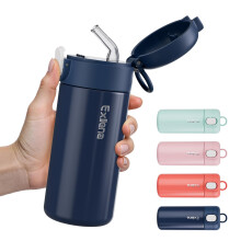 Exllena 300ml Small Water Bottle with One-Touch Soft Straw Lid, Double-Wall Vacuum Insulated Small Flask for Hot&Cold Drinks?Leak-Proof, Mini Water