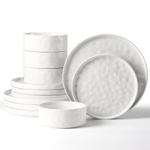 Herogo 12 Piece Dinner Set, Stoneware Dinnerware Sets for 4 People, Reactive Glaze Dining Plates and Bowls, Microwave and Dishwasher Safe, Chip and