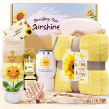 Gifts for Women, Sunflower Pamper Gifts for Women, 10PCS Cosy Gifts Set Birthday Presents Hampers with Flannel Blanket Self Care Get Well Soon Gifts