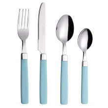 EXZACT Cutlery Set 16pcs Stainless Steel - Coloured Handles - 4 x Forks, 4 x Knives, 4 x Table Spoons, 4 x Tea Spoons - Dishwasher Safe (Turquoise)