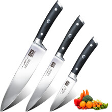SHAN ZU Kitchen Knives Sets 3pcs with German Stainless Steel Professional Japanese Knives Set, Ultra Sharp Chef Knife Set Including Chef's Knife 20cm