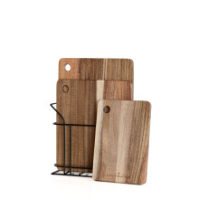 Premium Acacia Wood Chopping Board Set - 3 Thick Wooden Chopping Boards with Metal Stand, Ideal for Meat, Vegetables, Cheese and Bread, Also a Serving