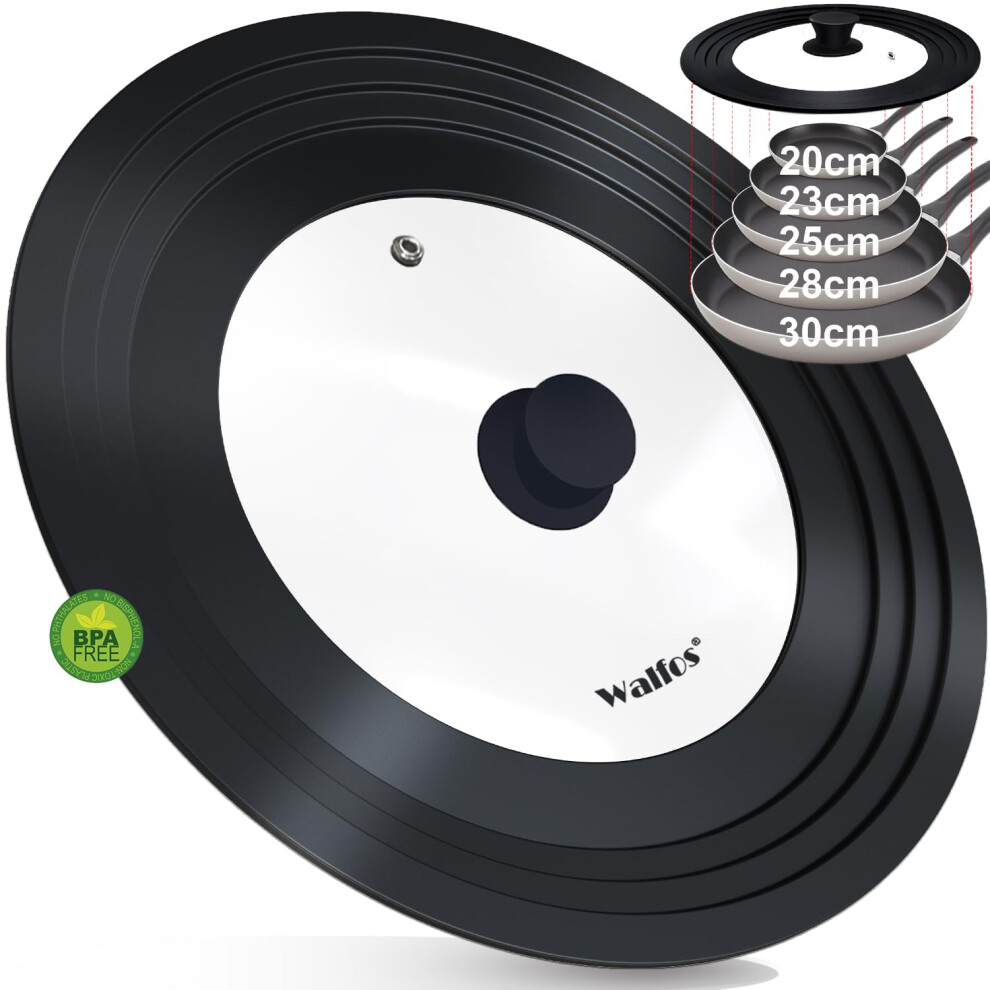 Walfos Universal Lid for Most Pots, Pans and Skillets? Fits 30cm 28cm 29cm 26cm 24cm 22cm 20cm Diameter - Tempered Glass with Heat Resistant Silicone-image-OPC-PJSTFWJ-NEW