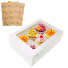 24 Packs White Cupcake Boxes 6 Holes with Window (6.3x9.45x3 Inches), Rectangle Cup Cake Boxes for Cupcakes Muffins Desserts, Suitable for Home