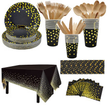 CEILIWEN Black and Gold Party Tableware, 201PCS Black and Gold Party Supplies Set, Paper Tableware Set, Party Dinnerware Set Includes Black Paper
