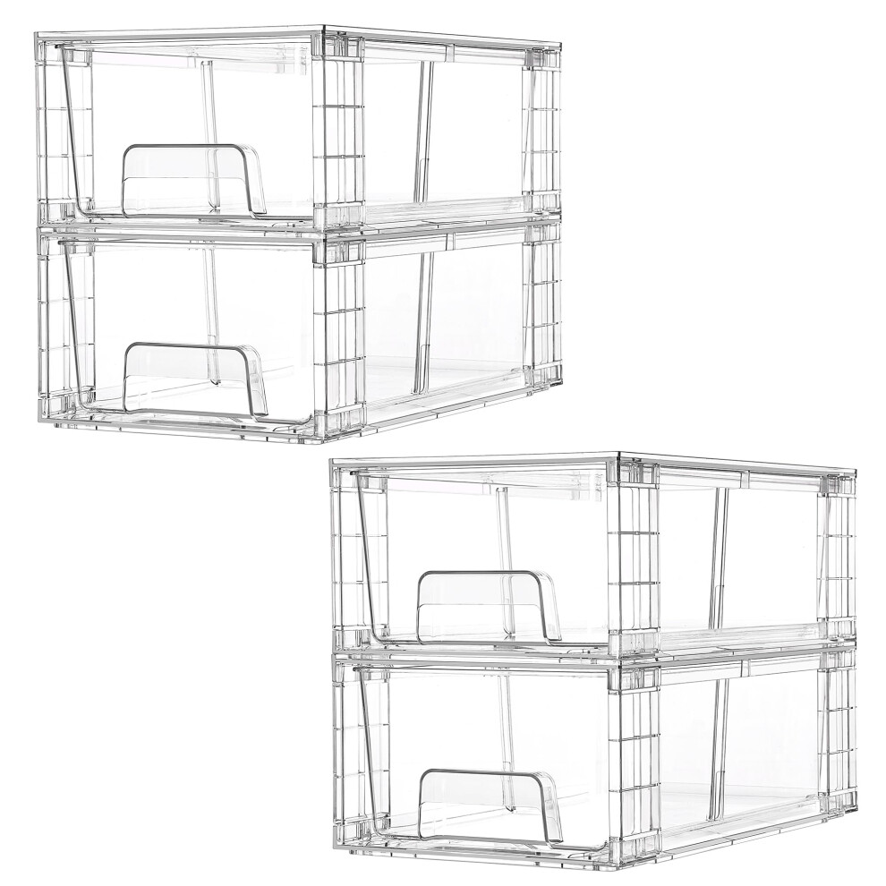 Vtopmart 4 Pack Stackable Storage Drawers,Clear Acrylic Drawer Organizers With Handles, Easily Assemble For Fridge, Bathroom,Kitchen
