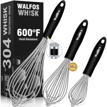Stainless Steel Whisk Set - 3 Packs Balloon Whisk, Thick Stainless Steel Wire ? Strong Handles, Egg Frother for Cooking, Blending, Whisking, Beating,