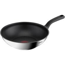 Tefal Comfort Max 28cm Stainless Steel Wok, Durable Non-Stick Pan with Thermo-Spot Heat Indicator, Induction Compatible Base, Comfortable Grip Handle,