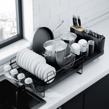 Kitsure Dish Drainer Rack - Extendable Dish Drainer, Multifunctional Dish Rack for Kitchen Counter, Anti-Rust Draining Board Rack with Cutlery & Cup