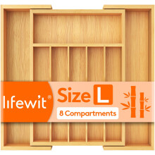 Lifewit Large Bamboo Cutlery Drawer Organiser, Expandable Cutlery Tray for Kitchen Drawers Insert, Wood Utensil Holder Adjustable Storage for Spoons