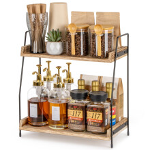 ANBOXIT Coffee Station Organizer for Countertop, 2 Tier Coffee Bar Accessories and Organizer, Wooden Kitchen Storage & Organisation, Countertop