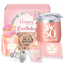 Sheinly 50th Birthday Gifts for Women, Happy 50th Birthday Basket Gifts Box for Best Friends Female Mom Wife Daughter Sister Her Girlfriend Coworker