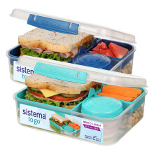 Sistema Bento Box LUNCH | Bento School Lunch Boxes with Compartments | 1.65 L | Food Storage Containers in Minty Teal & Ocean Blue | 2 Count