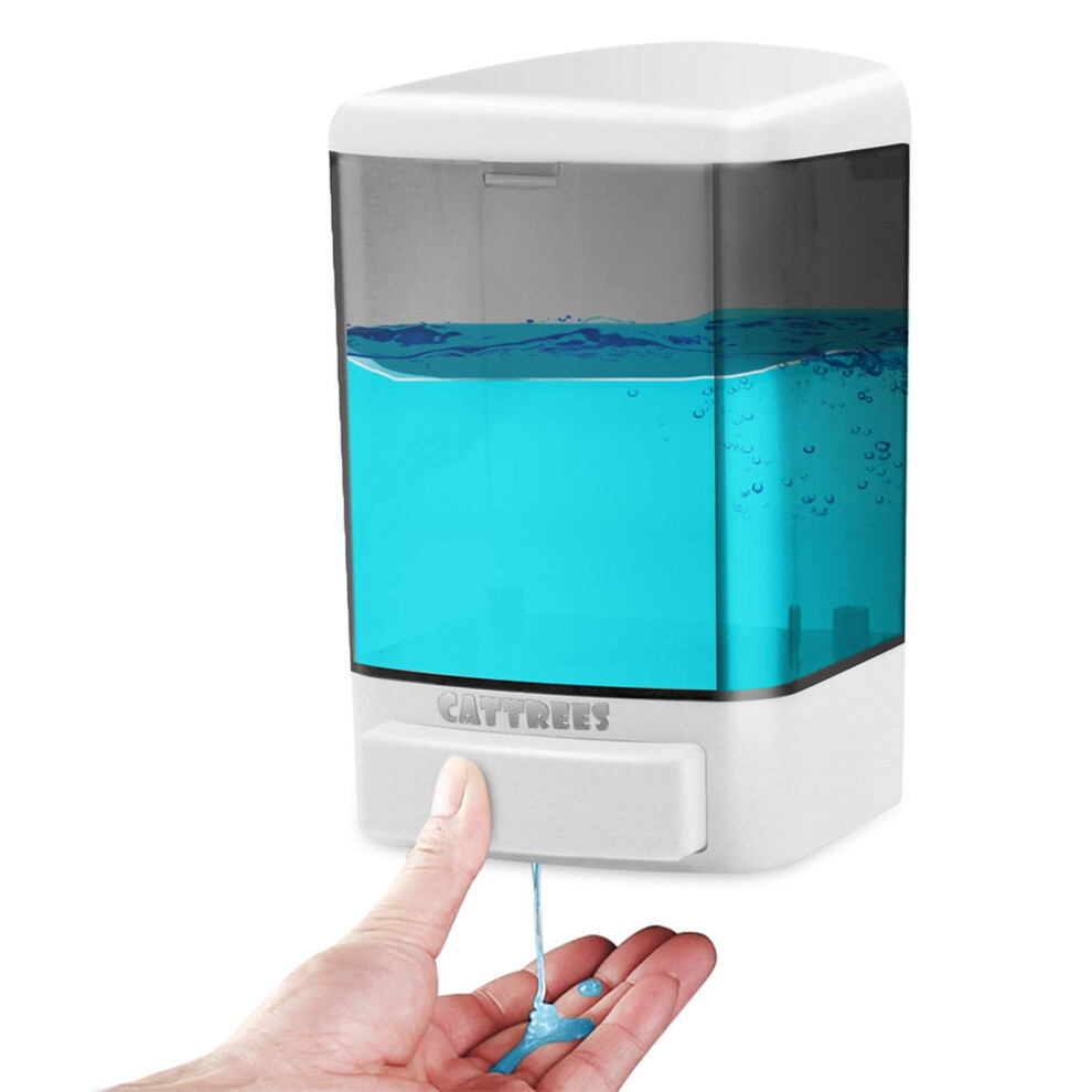 Cattrees Wall Mount Soap Dispenser 1000Ml (33.8Oz) - Commercial Manual Liquid Dispenser For Soap, Shampoo, Hand Sanitizer - Durable Plastic Pump For