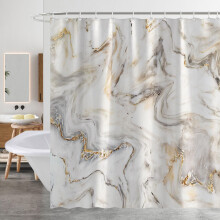 Minicoco Shower Curtain Mould Proof Mildew Resistant Bathroom Shower Curtains Waterproof Shower Curtain 100% Polyester Marble Shower Curtains with 12